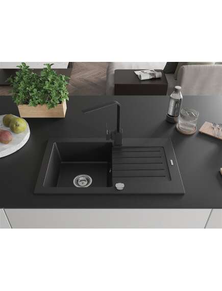 Mexen Pablo zlewozmywak granitowy 1-komorowy z ociekaczem i baterią kuchenną Rita, czarny - 6510-77-670300-70, 3 image