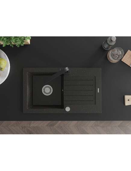 Mexen Pablo zlewozmywak granitowy 1-komorowy z ociekaczem i baterią kuchenną Rita, czarny/złoty metalik- 6510-75-670300-70, 4 image