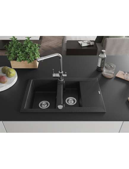 Mexen Gaspar zlewozmywak granitowy 1,5-komorowy z ociekaczem i baterią kuchenną Duero, czarny/srebrny - 6507-73-671600-00, 3 image