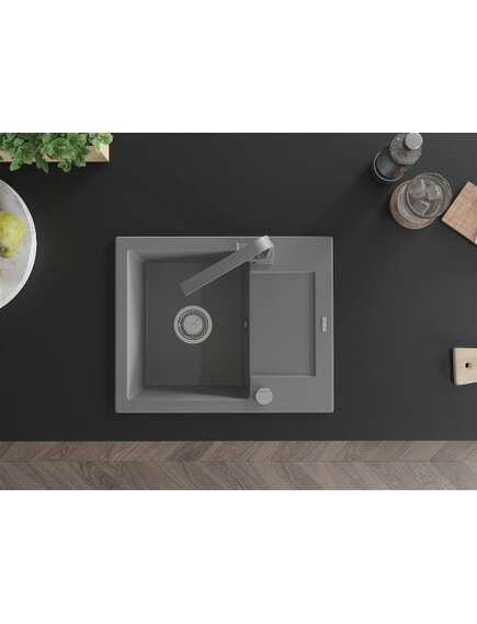 Mexen Enzo zlewozmywak granitowy 1-komorowy z ociekaczem i baterią kuchenną Rita, szary - 6506-71-670300-71, 4 image