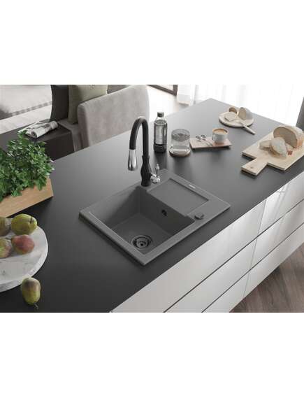 Mexen Enzo zlewozmywak granitowy 1-komorowy z ociekaczem i baterią kuchenną Savita, szary - 6506-71-672601-70-B, изображение 2