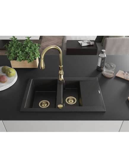 Mexen Gaspar zlewozmywak granitowy 1,5-komorowy z ociekaczem i baterią kuchenną Savita, czarny/srebrny - 6507-73-672601-50, изображение 3