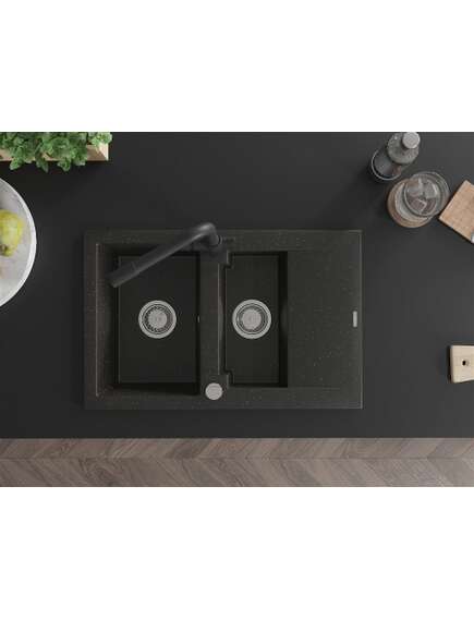 Mexen Gaspar zlewozmywak granitowy 1,5-komorowy z ociekaczem i baterią kuchenną Duero, czarny/złoty - 6507-75-671600-70, 4 image