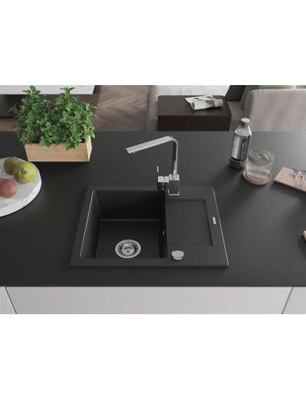 Mexen Enzo zlewozmywak granitowy 1-komorowy z ociekaczem i baterią kuchenną Rita, czarny - 6506-77-670300-00, 3 image