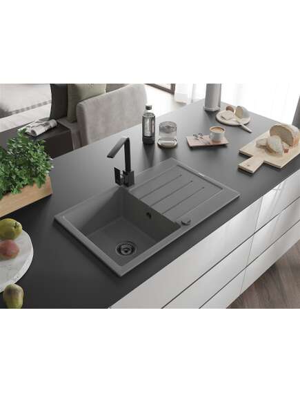 Mexen Bruno zlewozmywak granitowy 1-komorowy z ociekaczem i baterią kuchenną Rita, szary - 6513-71-670300-70-B, изображение 2