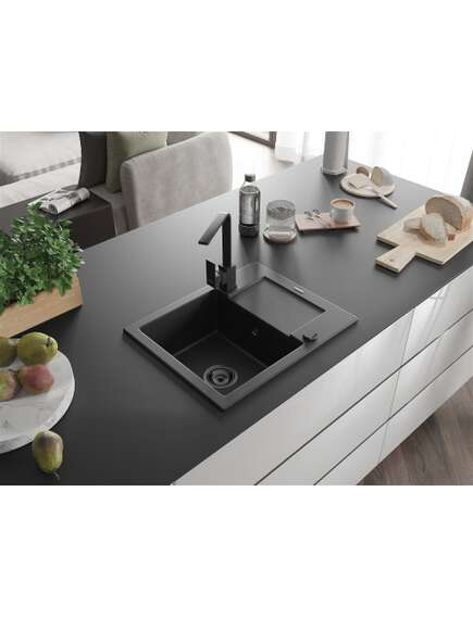 Mexen Enzo zlewozmywak granitowy 1-komorowy z ociekaczem i baterią kuchenną Rita, czarny - 6506-77-670300-70-B, 2 image