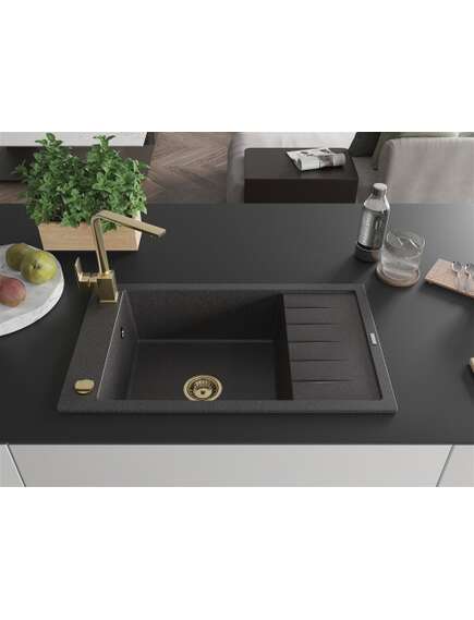 Mexen Elias zlewozmywak granitowy 1-komorowy z ociekaczem i baterią kuchenną Rita, czarny nakrapiany - 6511-76-670300-50, 3 image