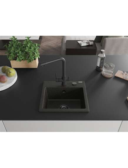 Mexen Milo zlewozmywak granitowy 1-komorowy z baterią kuchenną Duero, czarny/złoty metalik - 6505-75-671600-70-B, изображение 3