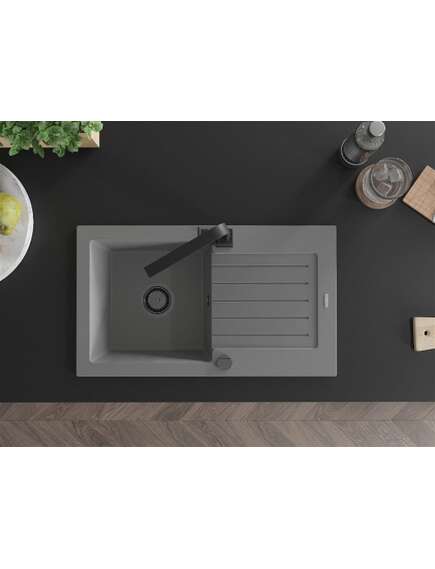 Mexen Pablo zlewozmywak granitowy 1-komorowy z ociekaczem i baterią kuchenną Rita, szary - 6510-71-670300-70-B, 4 image