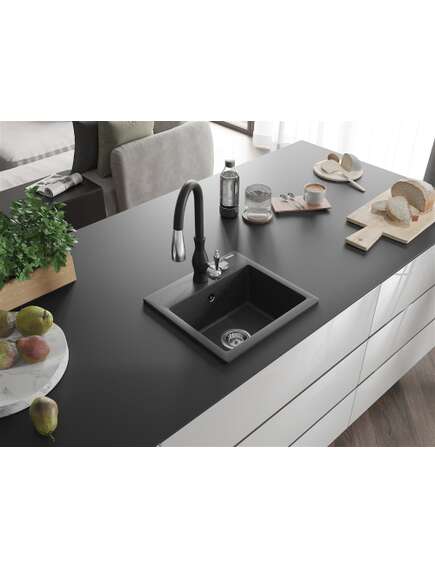 Mexen Milo zlewozmywak granitowy 1-komorowy z baterią kuchenną Savita, czarny nakrapiany - 6505-76-672601-70, 2 image