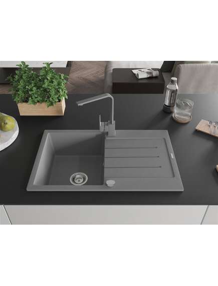 Mexen Bruno zlewozmywak granitowy 1-komorowy z ociekaczem i baterią kuchenną Rita, szary - 6513-71-670300-71, изображение 3