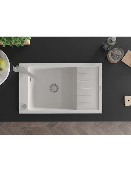 Mexen Elias zlewozmywak granitowy 1-komorowy z ociekaczem i baterią kuchenną Rita, biały - 6511-20-670300-00, изображение 4