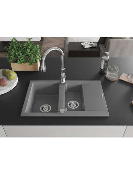 Mexen Gaspar zlewozmywak granitowy 1,5-komorowy z ociekaczem i baterią kuchenną Savita, szary - 6507-71-672601-00, изображение 3