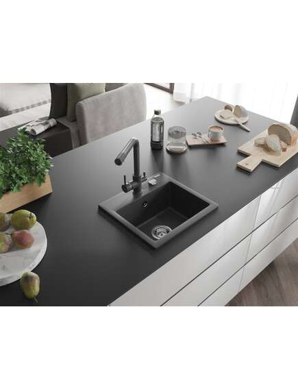 Mexen Milo zlewozmywak granitowy 1-komorowy z baterią kuchenną Duero, czarny nakrapiany - 6505-76-671600-76, 2 image