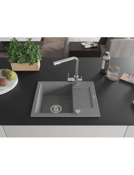 Mexen Enzo zlewozmywak granitowy 1-komorowy z ociekaczem i baterią kuchenną Duero, szary - 6506-71-671600-00, изображение 3