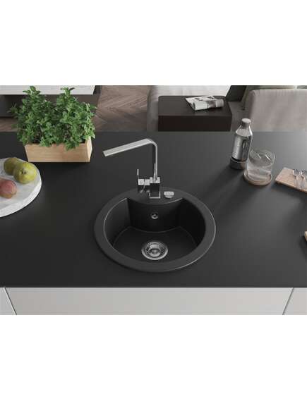 Mexen Diego zlewozmywak granitowy 1-komorowy z baterią kuchenną Rita, czarny - 6512-77-670300-00, 3 image