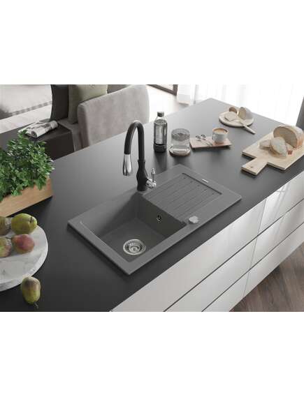 Mexen Pablo zlewozmywak granitowy 1-komorowy z ociekaczem i baterią kuchenną Savita, szary - 6510-71-672601-70, изображение 2