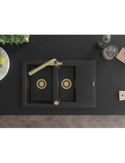 Mexen Gaspar zlewozmywak granitowy 1,5-komorowy z ociekaczem i baterią kuchenną Duero, czarny - 6507-77-671600-50, 4 image
