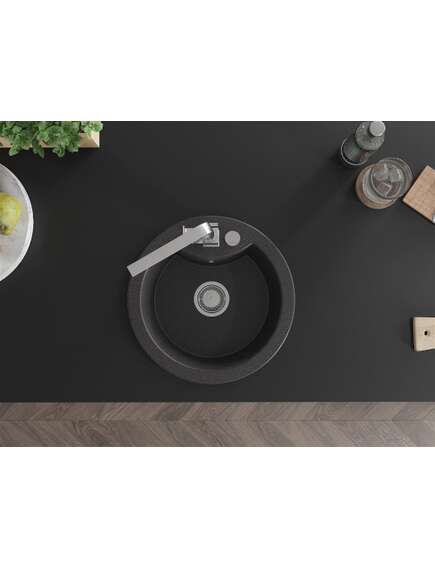Mexen Diego zlewozmywak granitowy 1-komorowy z baterią kuchenną Rita, czarny nakrapiany - 6512-76-670300-00, 4 image