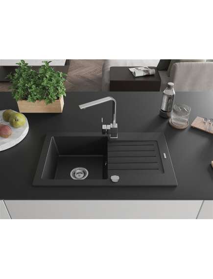 Mexen Pablo zlewozmywak granitowy 1-komorowy z ociekaczem i baterią kuchenną Rita, czarny - 6510-77-670300-00, 3 image