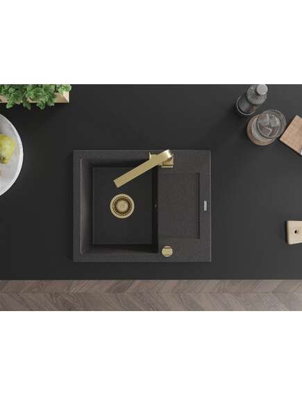 Mexen Enzo zlewozmywak granitowy 1-komorowy z ociekaczem i baterią kuchenną Rita, czarny nakrapiany - 6506-76-670300-50, 4 image