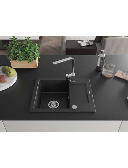 Mexen Enzo zlewozmywak granitowy 1-komorowy z ociekaczem i baterią kuchenną Rita, czarny/srebrny metalik - 6506-73-670300-00, изображение 3