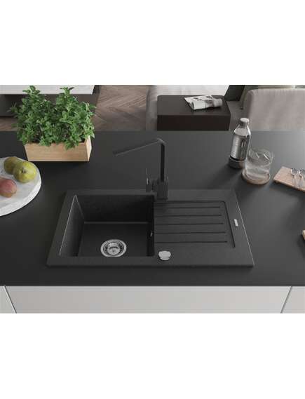 Mexen Pablo zlewozmywak granitowy 1-komorowy z ociekaczem i baterią kuchenną Rita, czarny/srebrny metalik- 6510-73-670300-70, 3 image