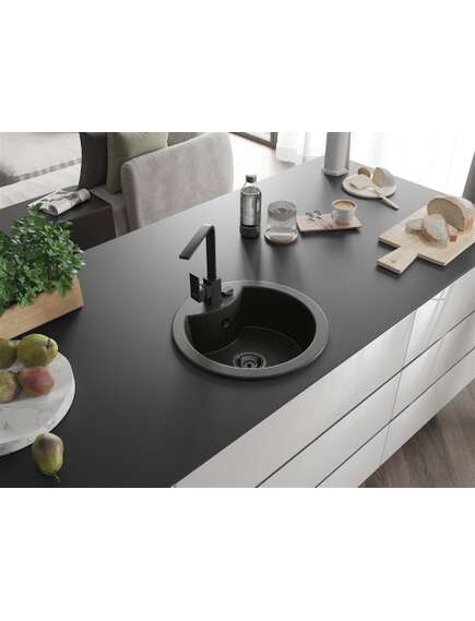 Mexen Diego zlewozmywak granitowy 1-komorowy z baterią kuchenną Rita, czarny/złoty metalik - 6512-75-670300-70-B, 2 image