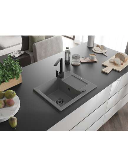 Mexen Enzo zlewozmywak granitowy 1-komorowy z ociekaczem i baterią kuchenną Rita, szary - 6506-71-670300-70-B, 2 image