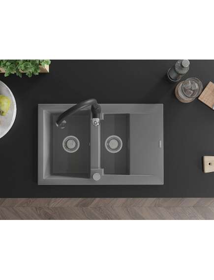 Mexen Gaspar zlewozmywak granitowy 1,5-komorowy z ociekaczem i baterią kuchenną Savita, szary - 6507-71-672601-70, изображение 4