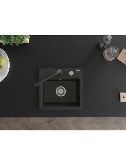 Mexen Milo zlewozmywak granitowy 1-komorowy z baterią kuchenną Duero, czarny/złoty metalik - 6505-75-671600-70, 4 image