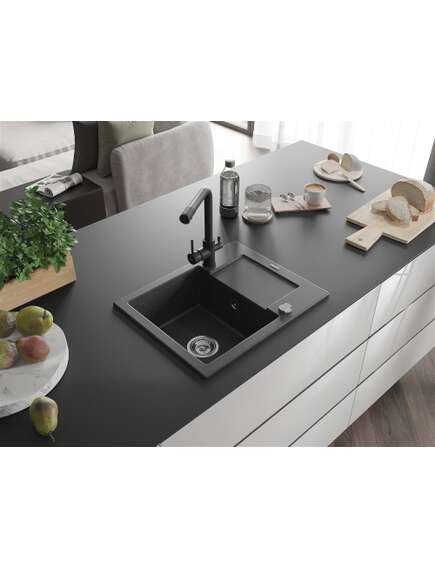 Mexen Enzo zlewozmywak granitowy 1-komorowy z ociekaczem i baterią kuchenną Duero, czarny nakrapiany - 6506-76-671600-70, 2 image