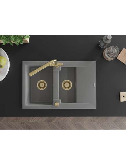 Mexen Gaspar zlewozmywak granitowy 1,5-komorowy z ociekaczem i baterią kuchenną Duero, szary - 6507-71-671600-50, изображение 4