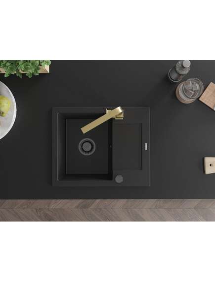 Mexen Enzo zlewozmywak granitowy 1-komorowy z ociekaczem i baterią kuchenną Rita, czarny - 6506-77-670300-50-B, 4 image