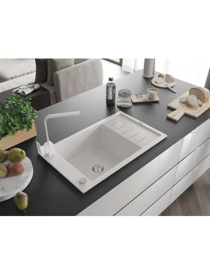 Mexen Elias zlewozmywak granitowy 1-komorowy z ociekaczem i baterią kuchenną Rita, biały - 6511-20-670300-20, 2 image