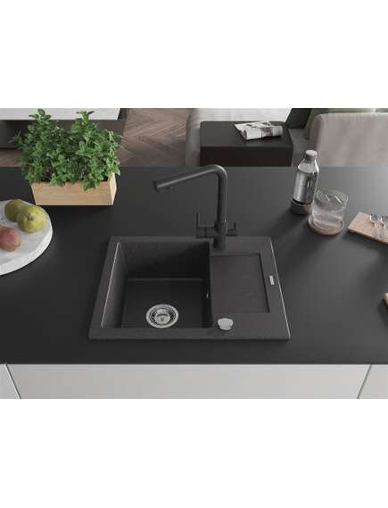Mexen Enzo zlewozmywak granitowy 1-komorowy z ociekaczem i baterią kuchenną Duero, czarny nakrapiany - 6506-76-671600-70, 3 image