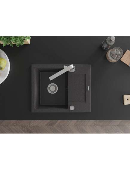 Mexen Enzo zlewozmywak granitowy 1-komorowy z ociekaczem i baterią kuchenną Rita, czarny nakrapiany - 6506-76-670300-00, 4 image