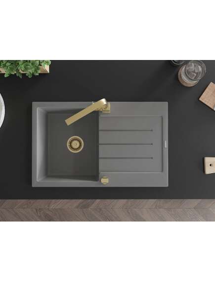 Mexen Bruno zlewozmywak granitowy 1-komorowy z ociekaczem i baterią kuchenną Rita, szary - 6513-71-670300-50, изображение 4