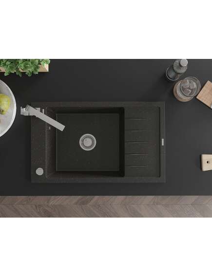 Mexen Elias zlewozmywak granitowy 1-komorowy z ociekaczem i baterią kuchenną Rita, czarny/złoty metalik - 6511-75-670300-00, 4 image