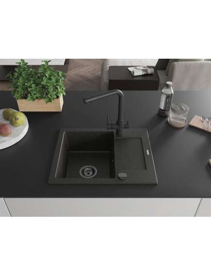 Mexen Enzo zlewozmywak granitowy 1-komorowy z ociekaczem i baterią kuchenną Duero, czarny nakrapiany - 6506-76-671600-70-B, 3 image