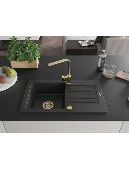 Mexen Pablo zlewozmywak granitowy 1-komorowy z ociekaczem i baterią kuchenną Rita, czarny/srebrny metalik- 6510-73-670300-50, 3 image