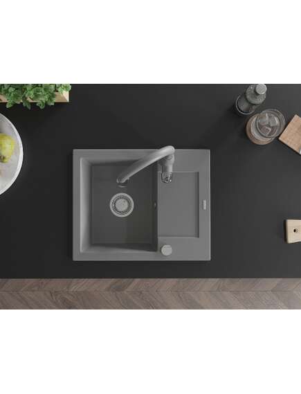 Mexen Enzo zlewozmywak granitowy 1-komorowy z ociekaczem i baterią kuchenną Savita, szary - 6506-71-672601-71, изображение 4