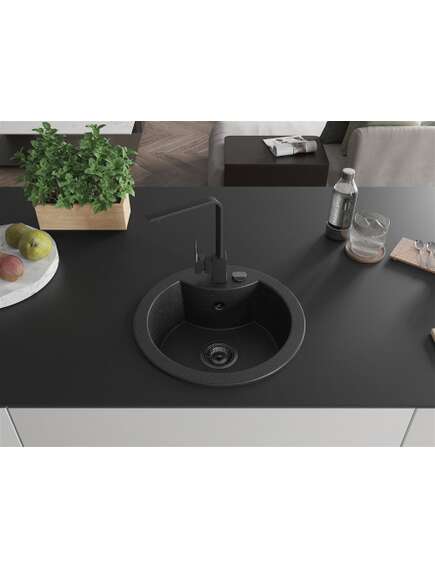 Mexen Diego zlewozmywak granitowy 1-komorowy z baterią kuchenną Rita, czarny/srebrny metalik - 6512-73-670300-70-B, 3 image