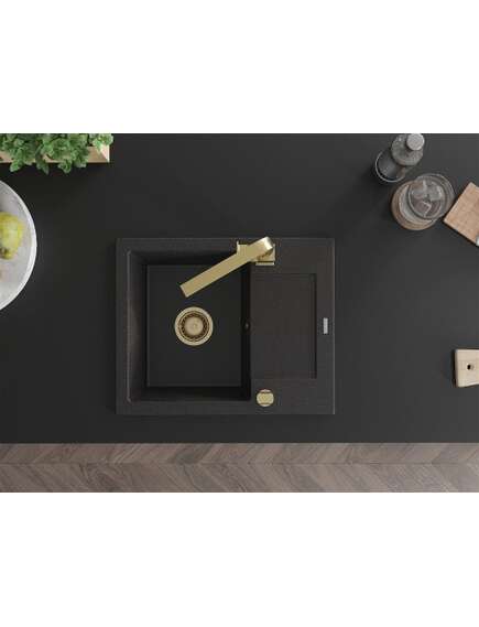 Mexen Enzo zlewozmywak granitowy 1-komorowy z ociekaczem i baterią kuchenną Rita, czarny/srebrny metalik - 6506-73-670300-50, 4 image
