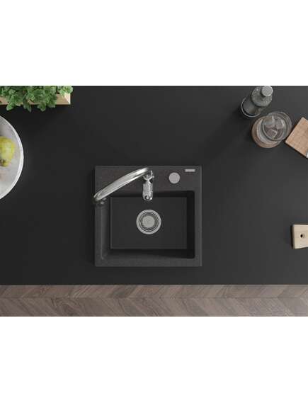 Mexen Milo zlewozmywak granitowy 1-komorowy z baterią kuchenną Savita, czarny/złoty metalik - 6505-75-672601-70, 4 image