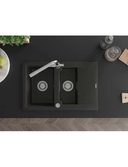Mexen Gaspar zlewozmywak granitowy 1,5-komorowy z ociekaczem i baterią kuchenną Duero, czarny/złoty metalik - 6507-75-671600-00, 4 image