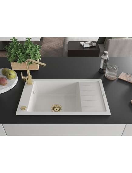 Mexen Elias zlewozmywak granitowy 1-komorowy z ociekaczem i baterią kuchenną Rita, biały - 6511-20-670300-50, изображение 3