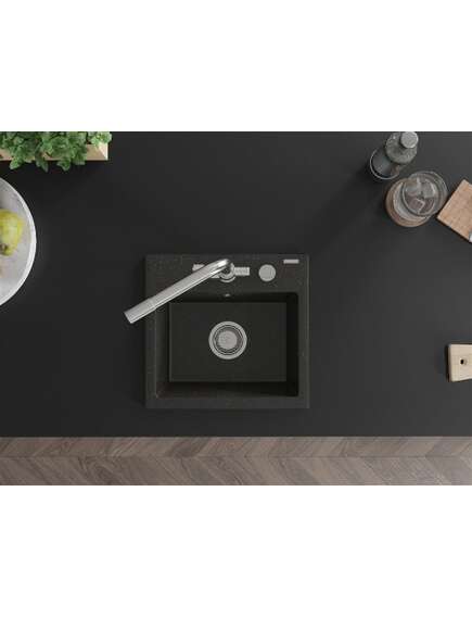 Mexen Milo zlewozmywak granitowy 1-komorowy z baterią kuchenną Duero, czarny/złoty metalik - 6505-75-671600-00, изображение 4