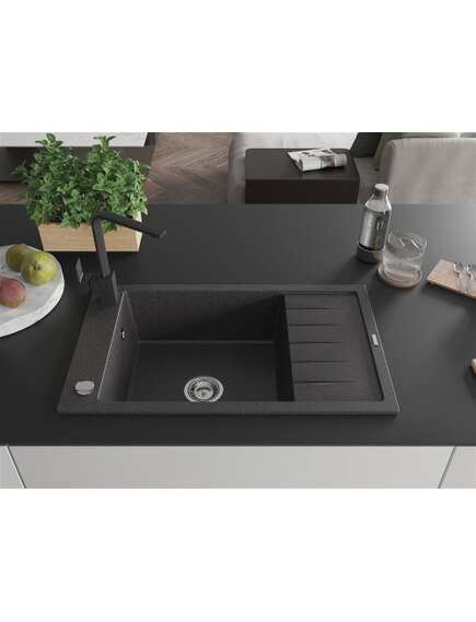 Mexen Elias zlewozmywak granitowy 1-komorowy z ociekaczem i baterią kuchenną Rita, czarny nakrapiany - 6511-76-670300-70, 3 image
