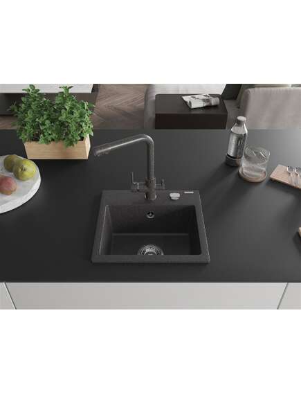 Mexen Milo zlewozmywak granitowy 1-komorowy z baterią kuchenną Duero, czarny nakrapiany - 6505-76-671600-76, 3 image